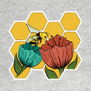 Honey Bee Floral Honeycomb T-Shirt